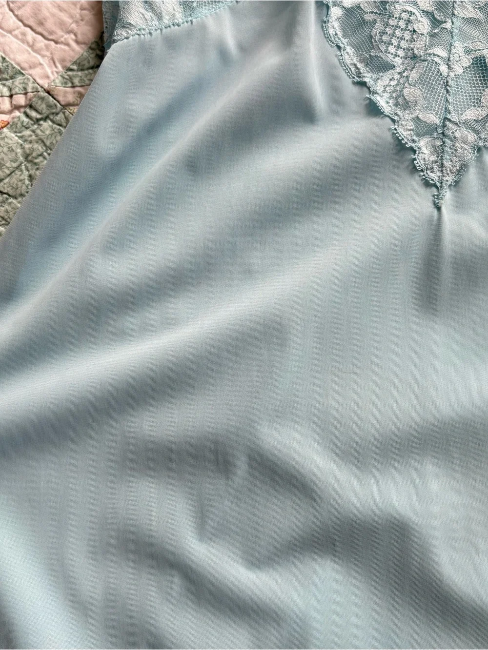 Vintage Light Blue Lace Slip Dress Large Vanity Fairy Dainty Cottagecore USA - Picture 7 of 14